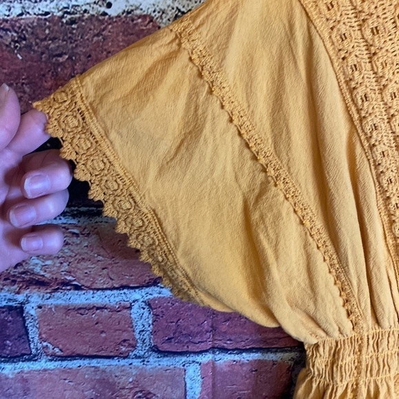 Bohemian Mustard Yellow Midi Embroidered Short Sleeve Dress Size XS - Picture 14 of 16